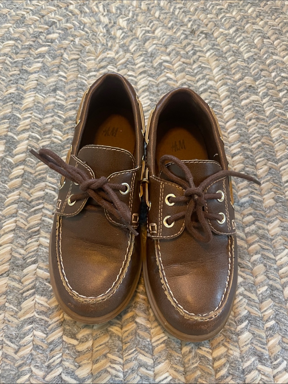 H&M Brown Leather-Style Kids Lace-Up Boat Shoes - size 11